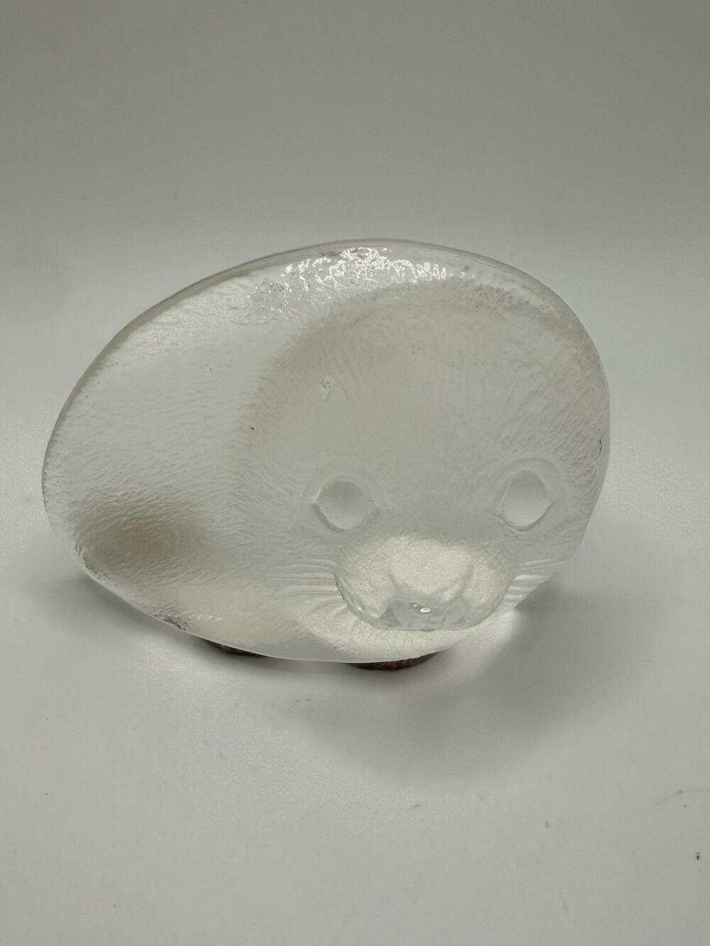 Vintage MATS JONASSON Signature Lead Crystal Seal Paperweight Handmade Ocean